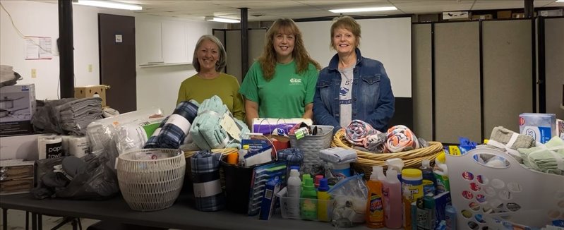 P.E.O. Chapter W members recently held a community outreach event to support the area homeless through household items and supplies donated to Community Action, Inc.